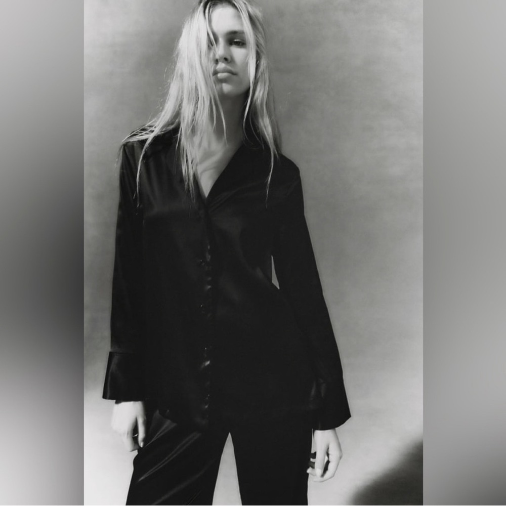 100%Silk button down shirt black